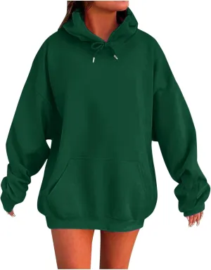 Womens Oversized Hoodies Fleece Sweatshirt Long Sleeve Drawstring Loose Pullover Fashion Top Cute Trendy Outfits with Pocket