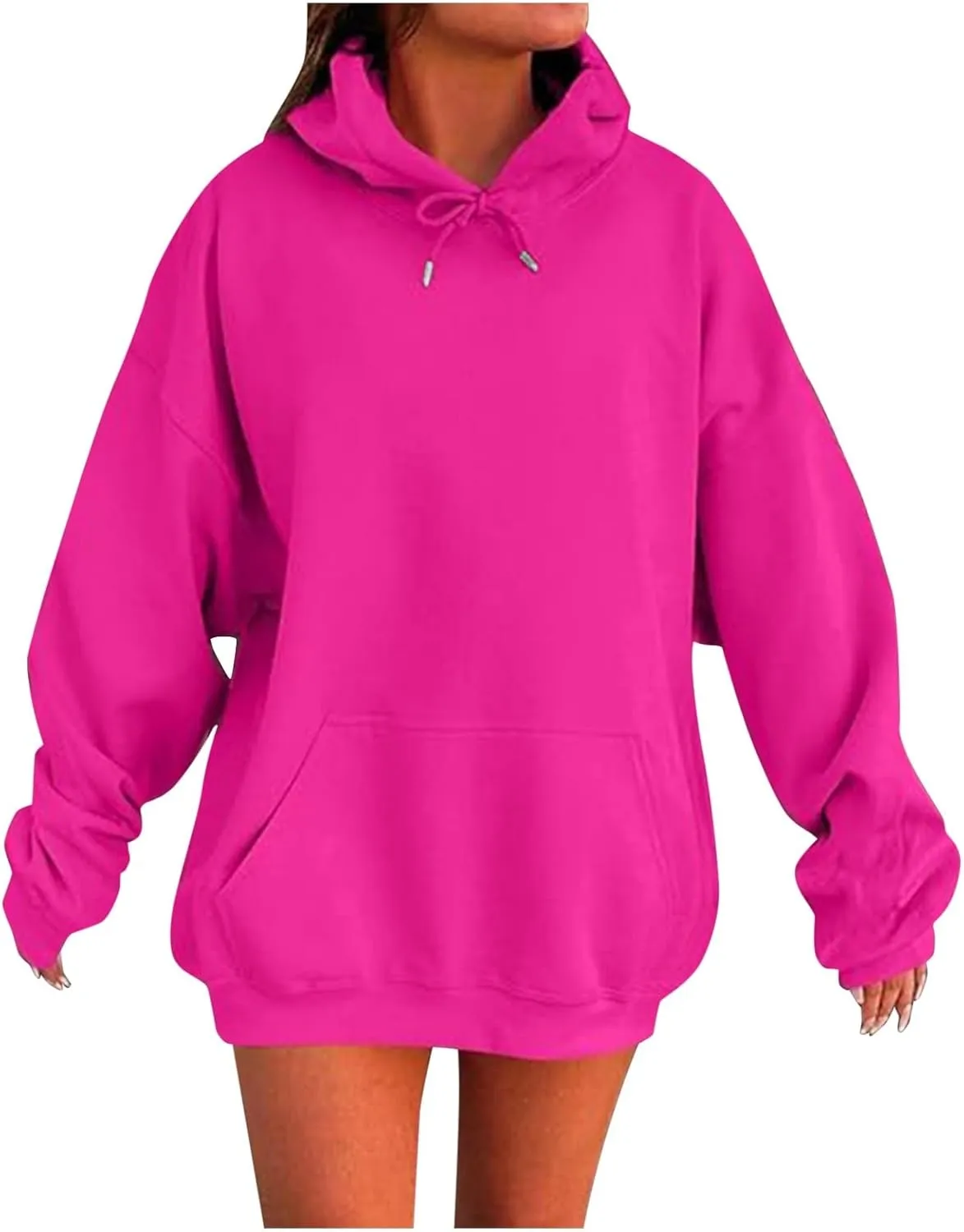 Womens Oversized Hoodies Fleece Sweatshirt Long Sleeve Drawstring Loose Pullover Fashion Top Cute Trendy Outfits with Pocket