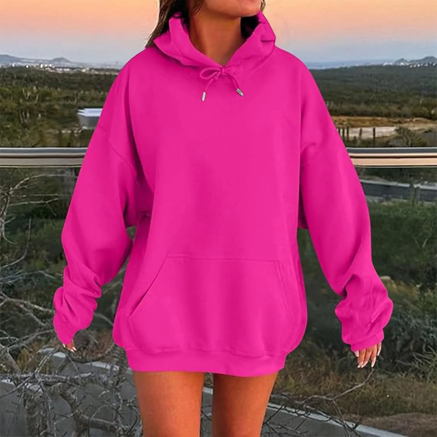 Womens Oversized Hoodies Fleece Sweatshirt Long Sleeve Drawstring Loose Pullover Fashion Top Cute Trendy Outfits with Pocket