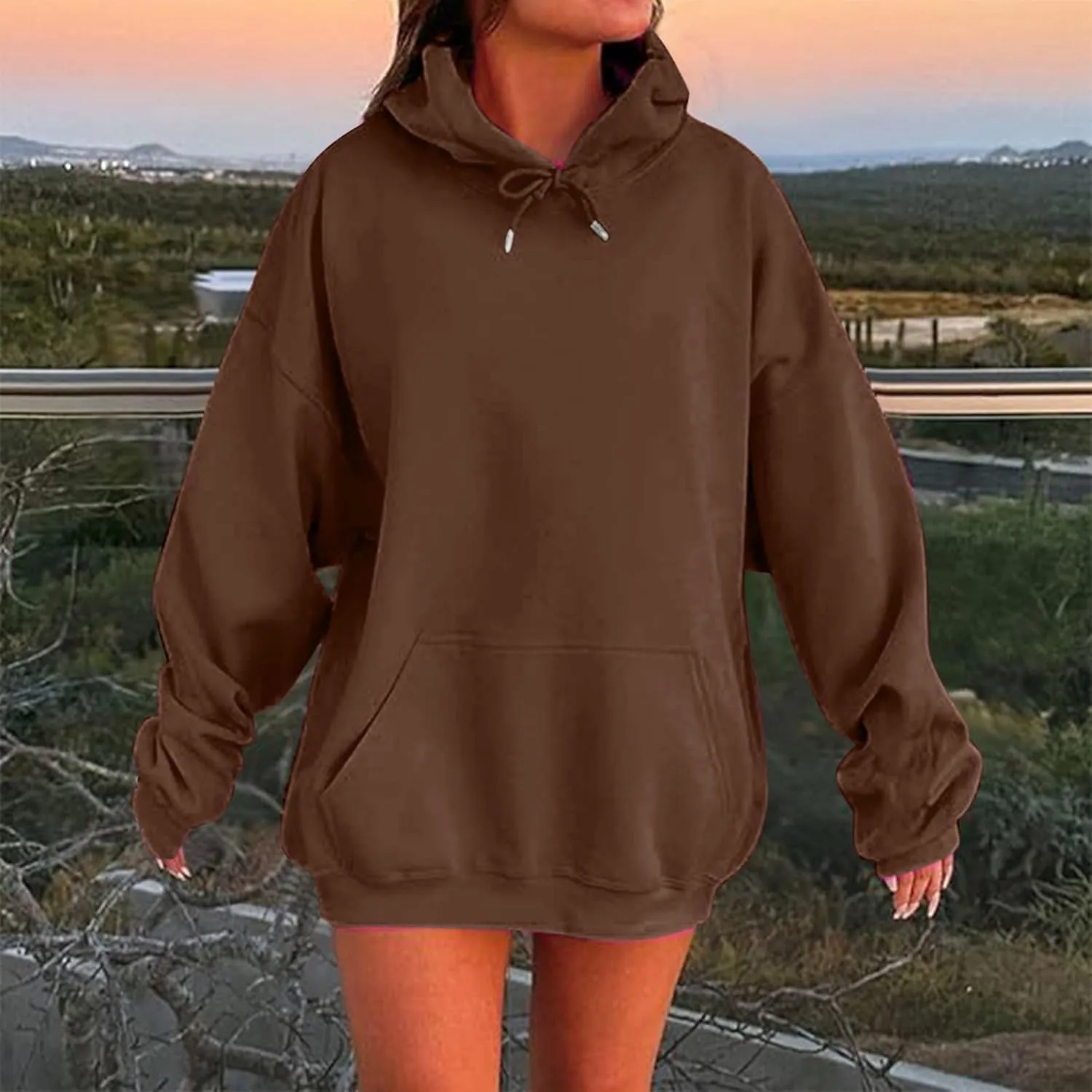 Womens Oversized Hoodies Fleece Sweatshirt Long Sleeve Drawstring Loose Pullover Fashion Top Cute Trendy Outfits with Pocket