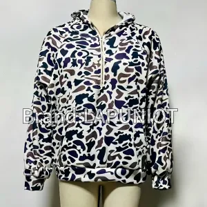 Womens Vintage Camo Hoodie Zip Up Pullover Oversized Cute Sweatshirt Colorful Y2K Cheetah Print Hoodie