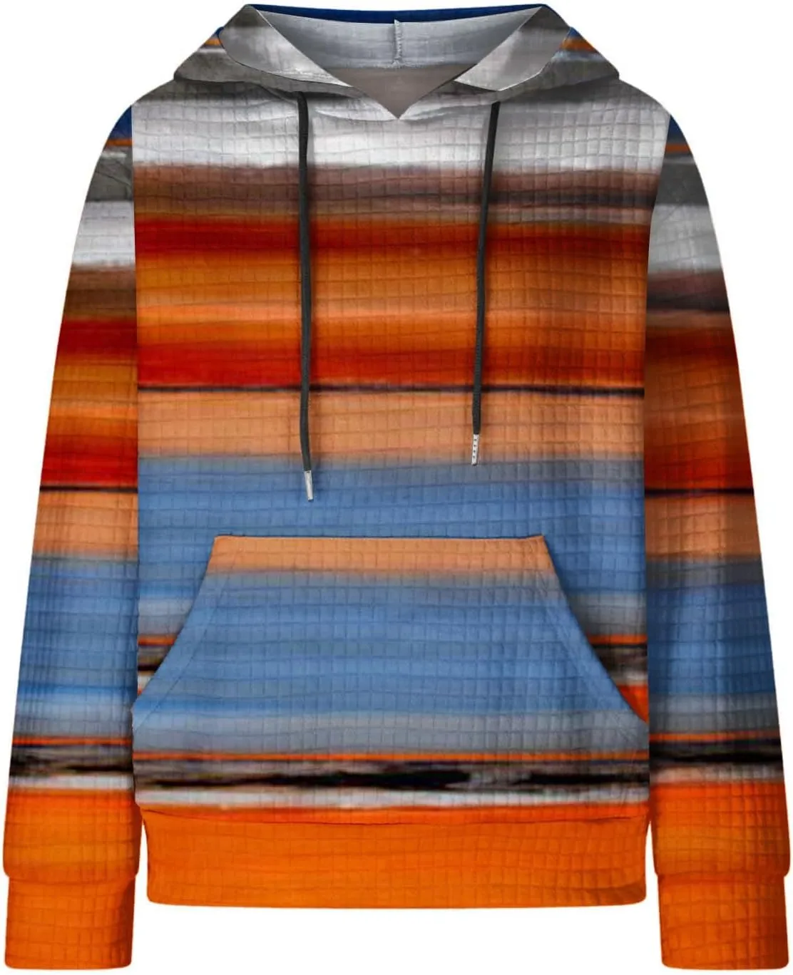 Womens Waffle Knit Hoodie Oversized Fashion Multicolored Sweatshirt Casual Drawstring Pullover Tops with Pockets