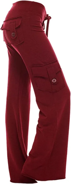 Womens Yoga Leggings Cargo Pants Stretchy Drawstring Elastic Waist Loose Trousers Side Pockets Wide Leg Yoga Leggings