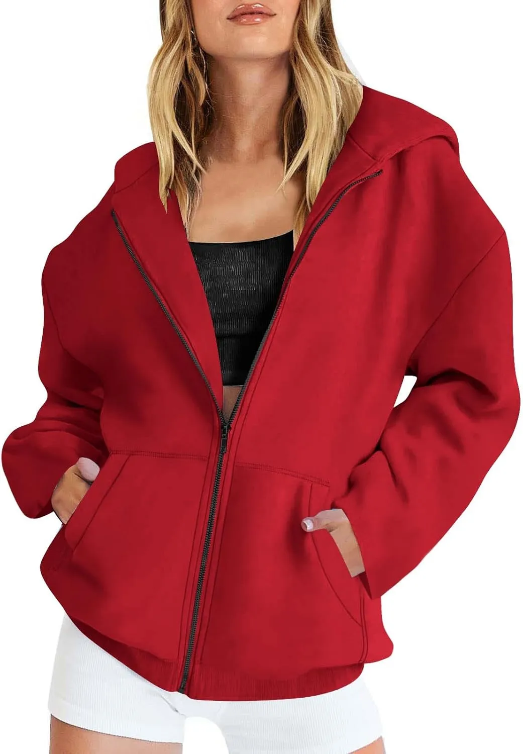 Womens Zipper Oversized Hoodies Winter Casual Sweatshirts Trendy Long Sleeve Fall Outfits with Pocket 2025 Clothes