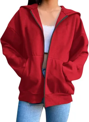 Womens Zipper Oversized Hoodies Winter Casual Sweatshirts Trendy Long Sleeve Fall Outfits with Pocket 2025 Clothes