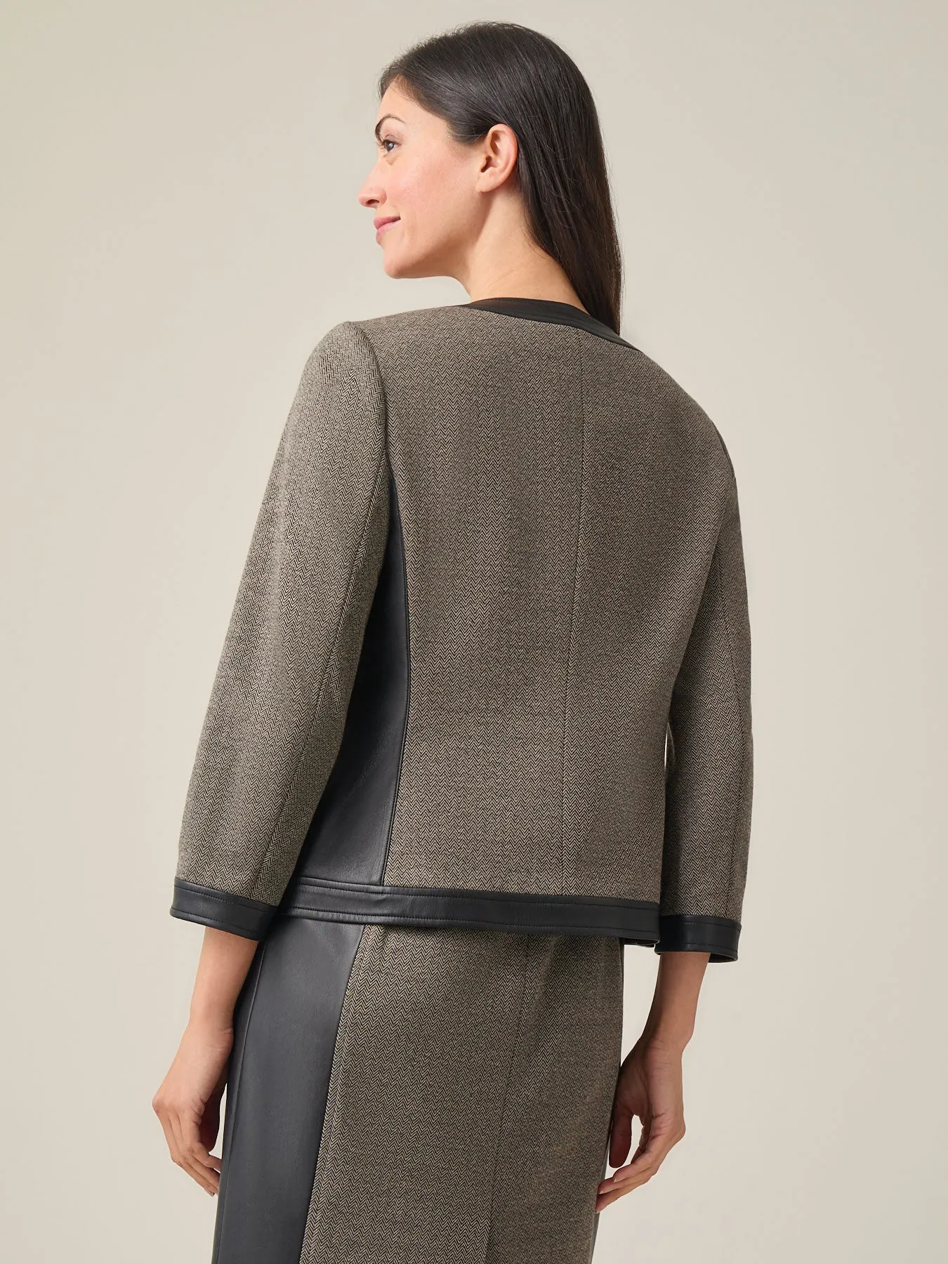 Zip-Up Framed Jacket, Faux Leather